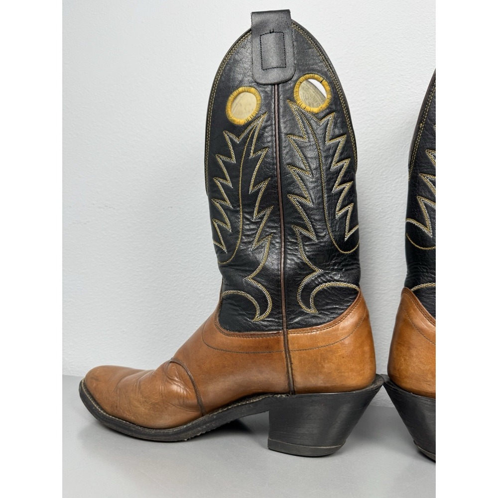 Vintage Olathe Cowboy Boots Mens 11 B Brown Black Leather Western Rodeo USA 70s - Picture 14 of 14